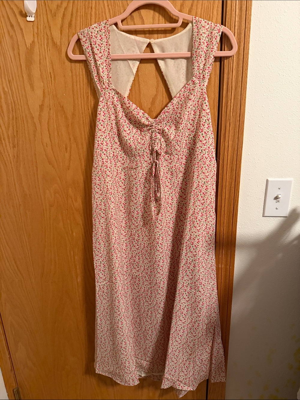 TulipB Floral Dress with Cream and Pink Print